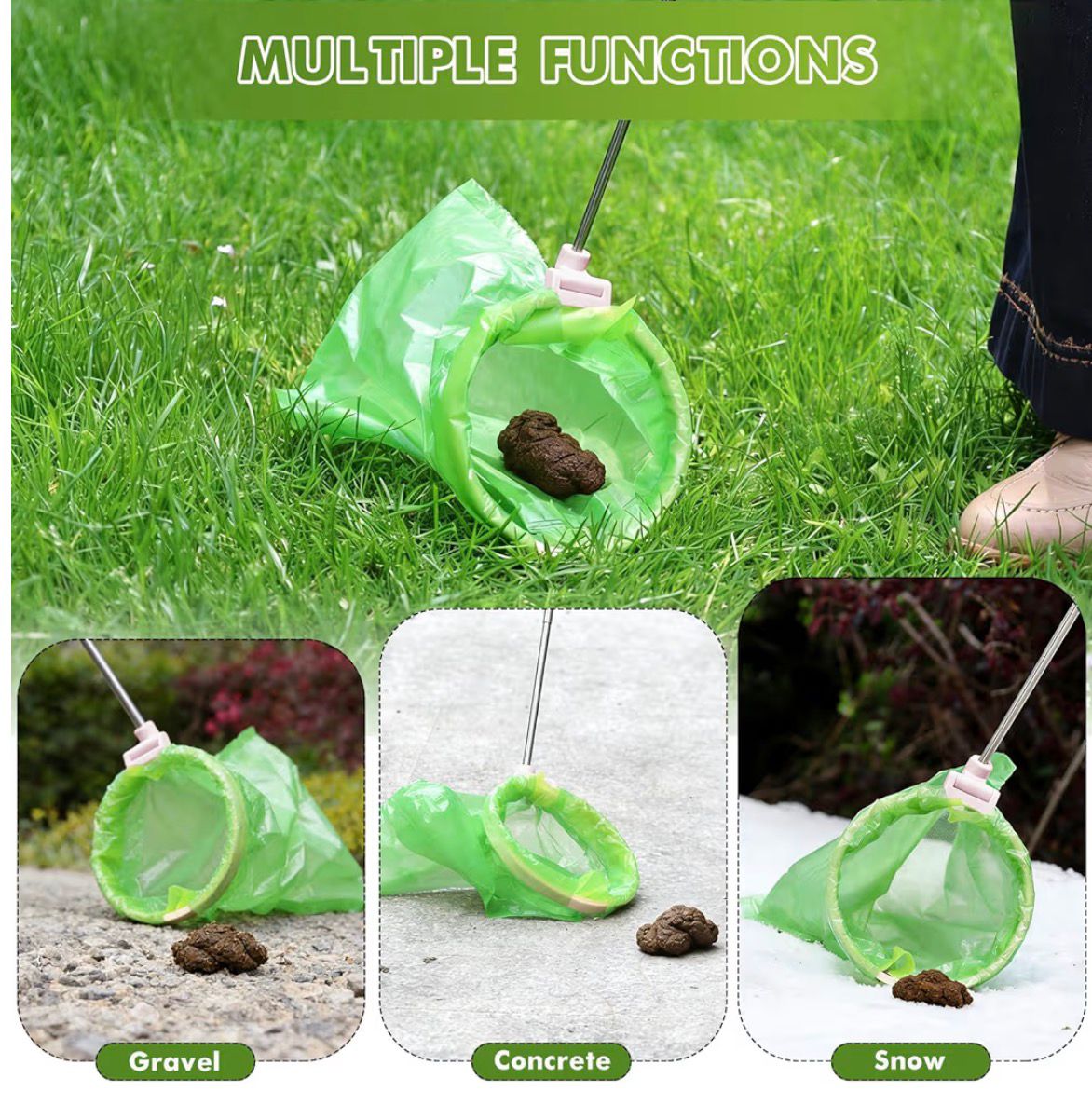 Dog Pooper Catcher Scooper for All Dog,Telescopic Dog Poop Catcher with 120 Bags, Best Pet Waste Removal Tool with 77cm Extendable Handle Easy Clean for Pet