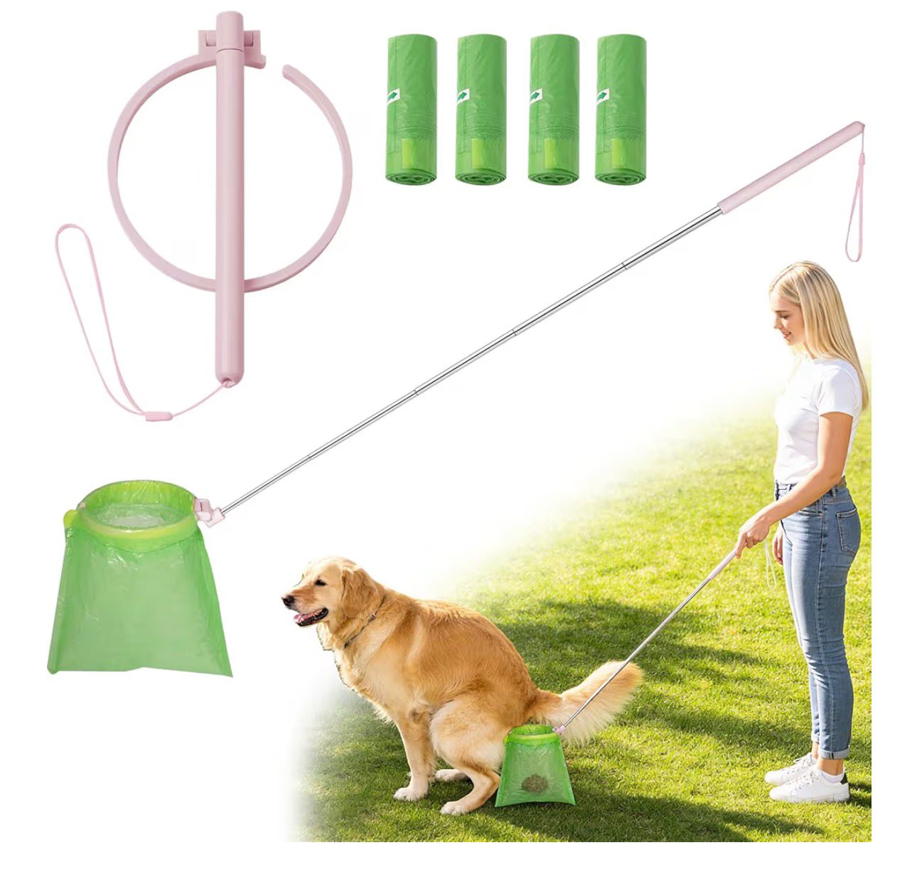 Dog Pooper Catcher Scooper for All Dog,Telescopic Dog Poop Catcher with 120 Bags, Best Pet Waste Removal Tool with 77cm Extendable Handle Easy Clean for Pet